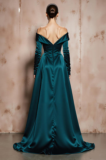 Off The Shoulder A Line Dark Green Long Evening Dress